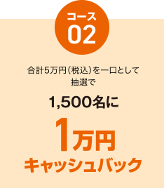 [コース02] 合計5万円（税込）を一口として抽選で1,500名に1万円キャッシュバック