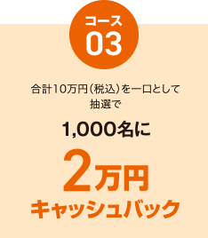 [コース03] 合計10万円（税込）を一口として抽選で1,000名に2万円キャッシュバック