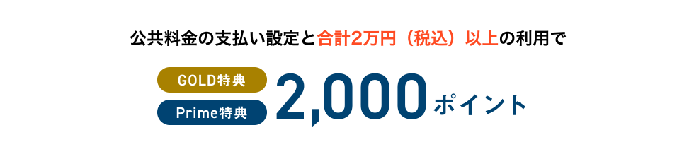 公共料金の支払い設定と合計2万円（税込）以上の利用で [GOLD特典] [Prime特典] 2,000ポイント