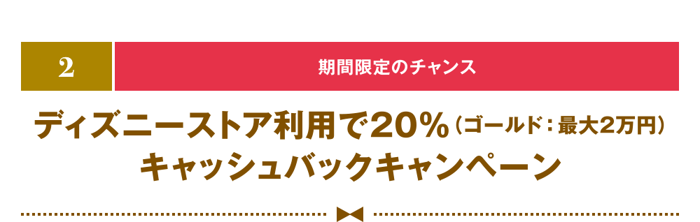 [2] [期間限定のチャンス] ディズニーストア利用で20％（ゴールド：最大2万円）キャッシュバックキャンペーン